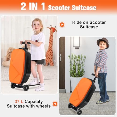 Scooter Luggage for Kids, Ride On Suitcase, Lightweight Foldable Luggage - color: Orange