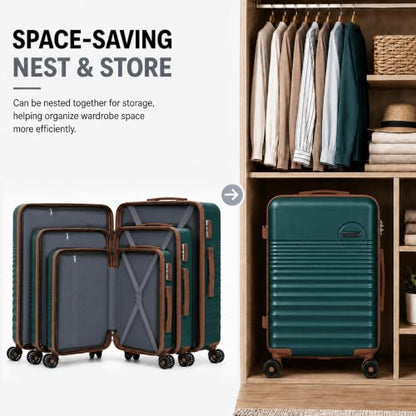 CONCEPTEN Luggage Sets 5 Piece, ABS+PC Hardshell Suitcases with Wheels - color: Teal, size: 5 Piece Sets (20/24/28/Db/Tb)
