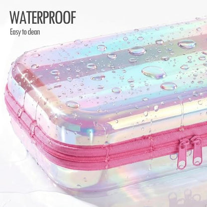 Clear Hard Shell Zipper Cases, 2 Pack, Iridescent - color: Pink