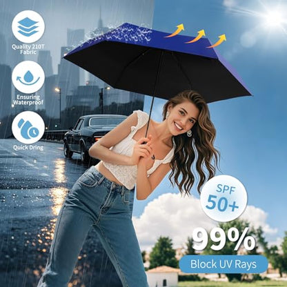 Yoobure Mini Travel Umbrella with Case, Compact Folding Umbrella - color: Navy Blue
