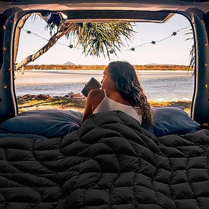 Camping Blanket Puffy Camp Blanket Mini Outdoor Blanket - color: Black, size: 39"x55"