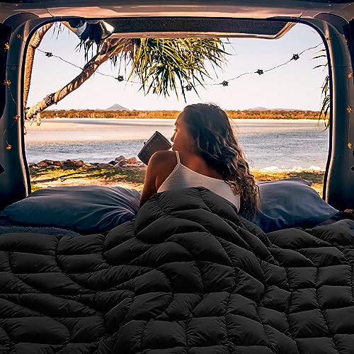 Camping Blanket Puffy Camp Blanket Large Outdoor Blanket - color: Black, size: 52"x75"