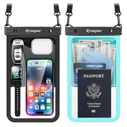 Rynapac Large Waterproof Phone Pouch Up to 10", 2 Pack IPX8 Protector Pouch - color: [Black + Mint] Large Waterproof Phone Pouch, size: Extra Large [10-inch]