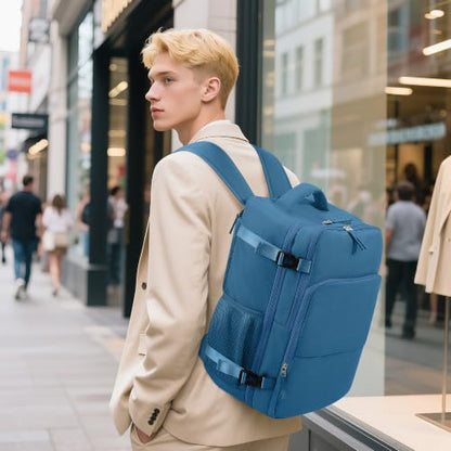 Sinaliy Travel Backpack for Men Women, Airline Approved Personal Item Bag - color: Deep Blue, size: Large