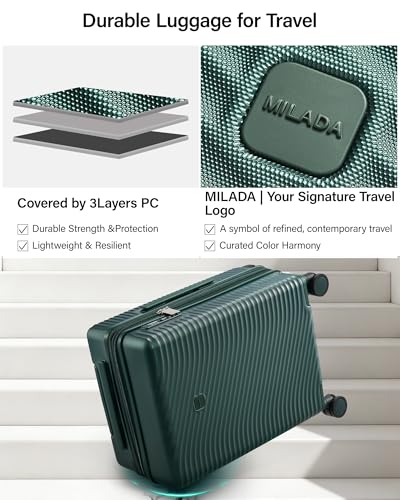 MILADA Expandable Checked Luggage 28 Inch, Hard Shell Large Suitcase - color: Blackish Green, size: Checked Large 28 inch