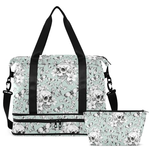 MNSRUU Travel Duffel Tote Bag Vintage Goth Skull Sports Duffel Bag with Wet Pocket Weekender Overnight Bag for Women Men Gym Bag, Carry On Bag Hospital Bag for Labor & Delivery - color: Skull 07