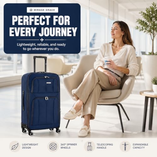 Mirage Grace 4 Piece Expandable Softside Luggage Set, Navy - color: Navy