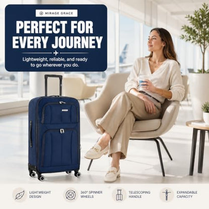 Mirage Grace 4 Piece Expandable Softside Luggage Set, Navy - color: Navy