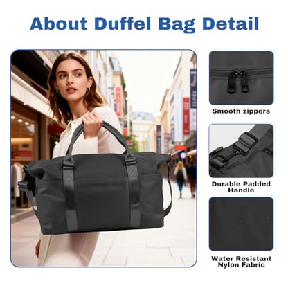 Travel Duffle Bag for Women, Carry On Weekender Tote with Trolley Sleeve - color: Black