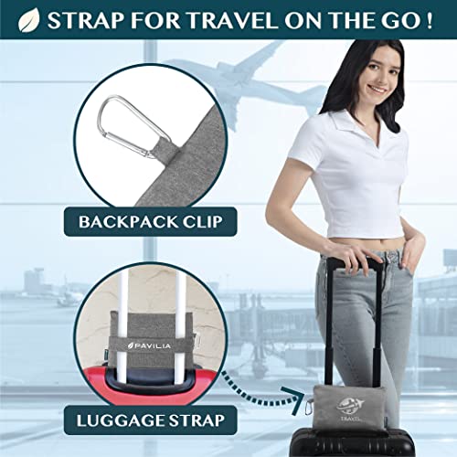 PAVILIA Travel Blanket Airplane Compact Pillow with Bag for Flights, Gray - color: Gray