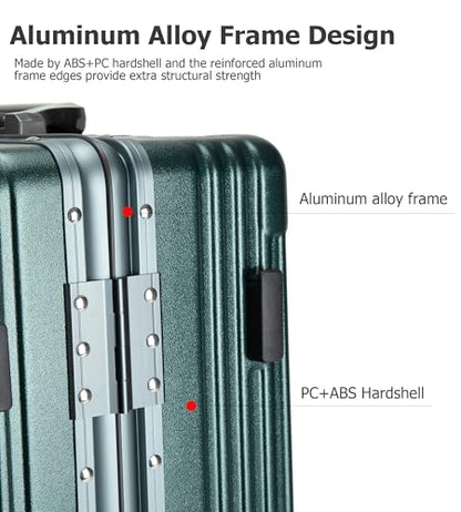 feilario PC Hardside Carry On Luggage, Aluminum Frame, TSA Lock, Cup Holder - color: A-Forest Green