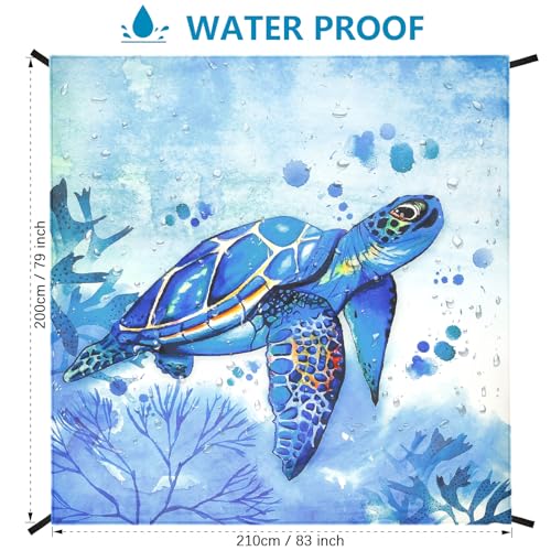 HIHOHO Beach Blanket Waterproof Sandproof Quick Drying Mat for 1-8 Adults - color: Bl-seaturtle, size: 6'11" x 6'7"
