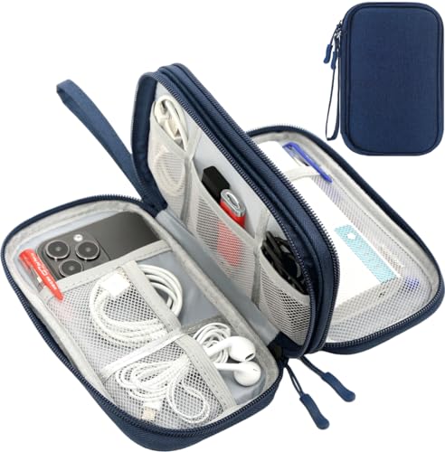 CAAORDKSO Electronic Organizer, Travel Cable Organizer Bag Pouch Electronic Accessories Carry Case Waterproof Electronic Bag for Cable, Cord, Charger, Phone, Power Bank, Earphone (Navy Blue, Medium) - color: Navy Blue, size: Medium