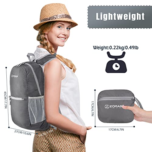 ZOMAKE Lightweight Packable Backpack, Foldable Small Travel Day Pack - color: Medium Grey