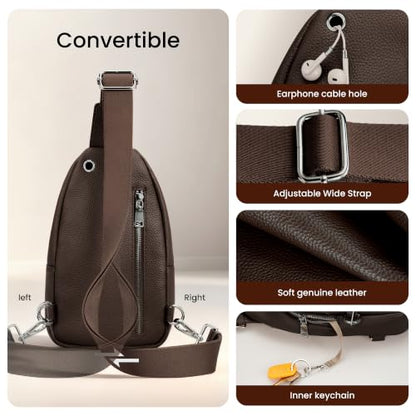 befen Coffee Real Leather Anti-Theft Small Crossbody Sling Bags for Women - color: Coffee