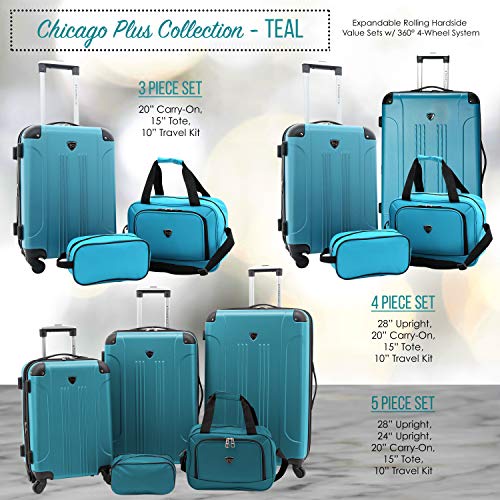 Travelers Club Chicago Hardside Expandable Spinner Luggage, Teal, 5 Piece Set - color: Teal, size: 5-Piece Set