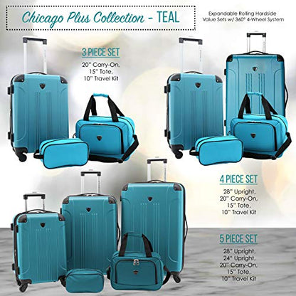 Travelers Club Chicago Hardside Expandable Spinner Luggage, Teal, 5 Piece Set - color: Teal, size: 5-Piece Set