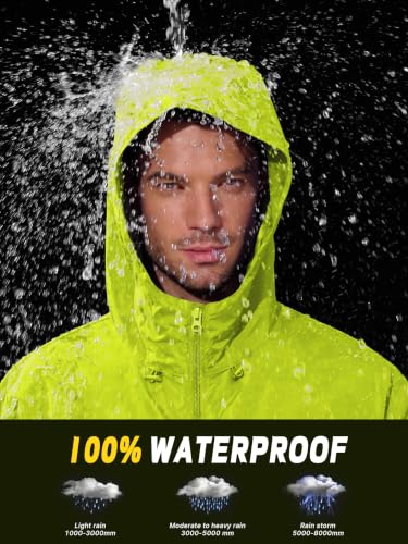 UIQUR Mens Raincoat Waterproof Rain Jacket - color: Fluorescent Green, size: XX-Large