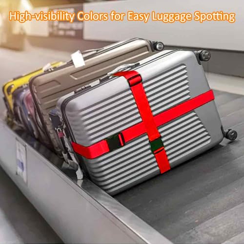 4 Pack Red Luggage Straps, Adjustable Travel Belt for Suitcases, Secure Buckle Suitcase Accessories - color: Red