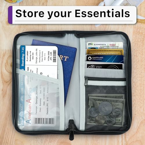 Fosmon Family Passport Holder, RFID Block Travel Document Organizer, Black - color: Black