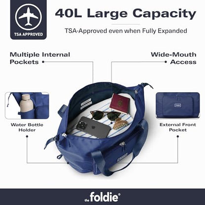 The Foldie Foldable Travel Bag for Women - 40L Weekender Bag with Multiple Pockets - Carry On Expendable Travel Bag - color: Blue