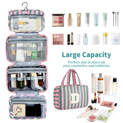 Personalized Travel Hanging Toiletry & Makeup Bag Striped Green D - color: Striped Green, size: D