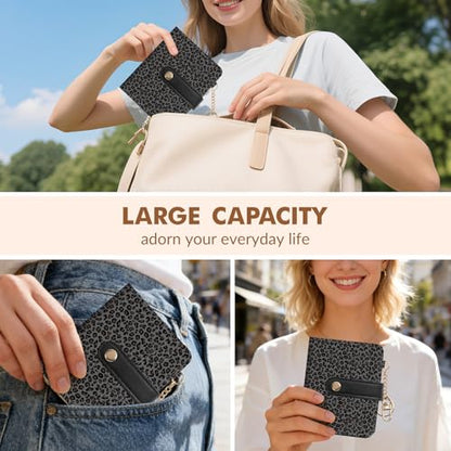 Women Wallet, RFID Blocking Bifold PU Leather Wallet, Small Slim Compact Purse with Clear ID Window & Zipper Coin Pocket, Credit Card Holder for Ladies,1 ID window 8 Card Slots,Leopard print - color: Leopard print