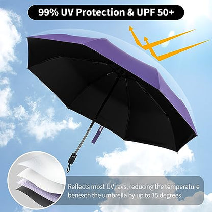 Yoobure Windproof Automatic Travel Umbrella, Compact Folding UV Sun & Rain - color: Auto-Purple