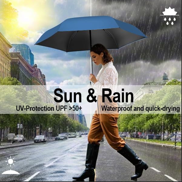 Mini Travel Umbrella, UPF 50+ Compact Fits in Purse - color: Blue