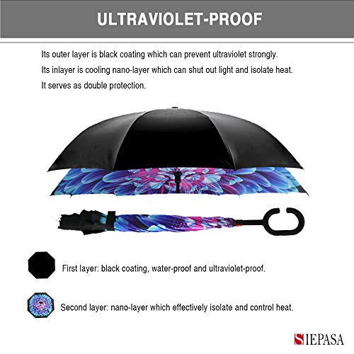 SIEPASA 49/56 Inch Inverted Reverse Upside Down Umbrella, Extra Large Double Canopy Vented Windproof Waterproof Stick Golf Umbrellas with C-shape Handle. - color: Orchid, size: 49 Inch