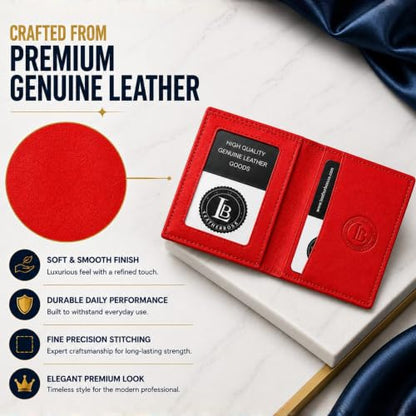 Leatherboss Slim Thin Leather Credit Card Id Mini Wallet Holder Bifold Driver's License Safe (Red) - color: Red