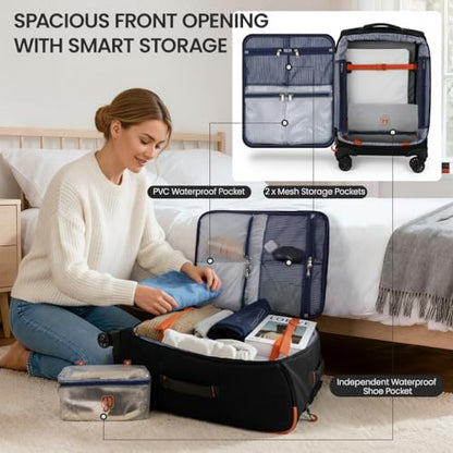 22" Softside Upright Luggage w/Front Open,Waterproof - color: Black, size: Carry-On 22-Inch