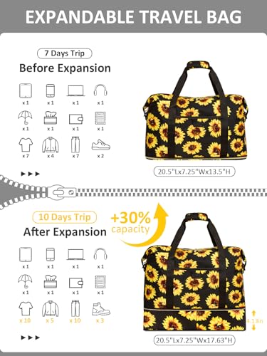 Capolo Expandable Travel Duffle Bag Weekender Overnight Bags for Women Men - color: Sunflower, size: X-Large