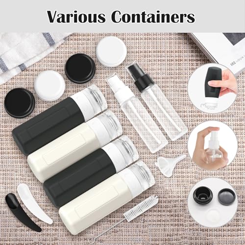Redfly Travel Bottles for Toiletries 3oz, 17 Pack Travel Size Containers - color: Black&White, size: 17Packs