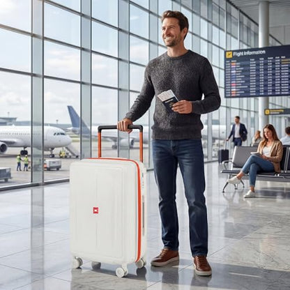 26" Luggage w/TSA LOCK,PC Hardshell Wide Handle Suitcase - color: Beige, size: Checked-Medium 26-Inch