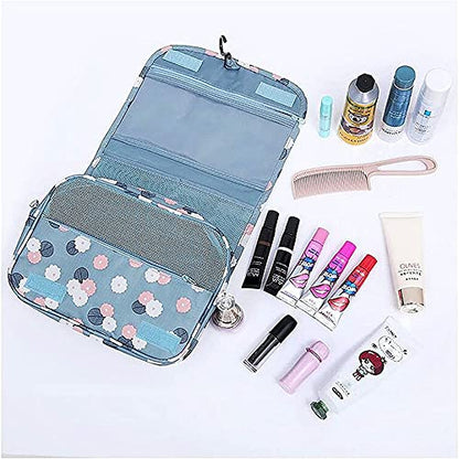Trawila Travel Hanging Toiletry Bag Cosmetic Bag Makeup Organizers for Men & Women with Sturdy Hook (Blue flower) - color: Blue flower