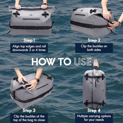 Haimont IPX7 Waterproof Roll-Top Dry Duffel Backpack Bag - color: Light Gray, size: 90L