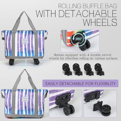 Rolling Duffel Bag - Foldable Expandable Duffle With Wheels for Travel, Luggage Carry On, Large Backpack Weekend Bag for Men Women (Rainbow) - color: Rainbow