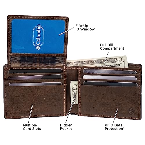 Columbia mens RFID Slim Bifold Wallet With ID Window Dark Tan - color: Dark Tan