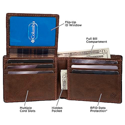 Columbia mens RFID Slim Bifold Wallet With ID Window Dark Tan - color: Dark Tan
