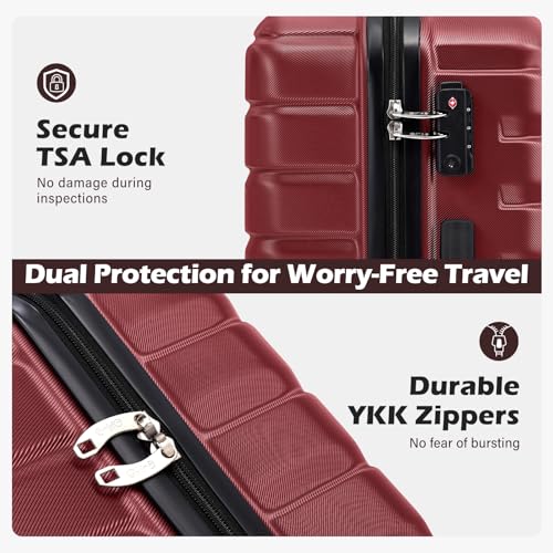 Coolife Lightweight Luggage with TSA Lock,Medium Checked Wine Red - color: Wine Red, size: Medium(24in)