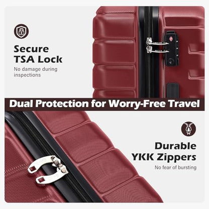 Coolife Lightweight Luggage with TSA Lock,Medium Checked Wine Red - color: Wine Red, size: Medium(24in)