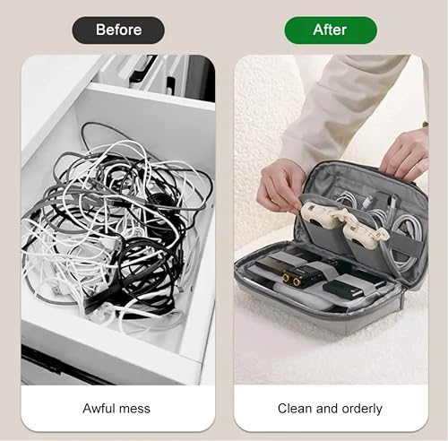 Electronics Travel Organizer Bag for Cables, Chargers & Accessories, Waterproof Tech Organizer Case, Portable Cable Storage Pouch for Travel, Gray
