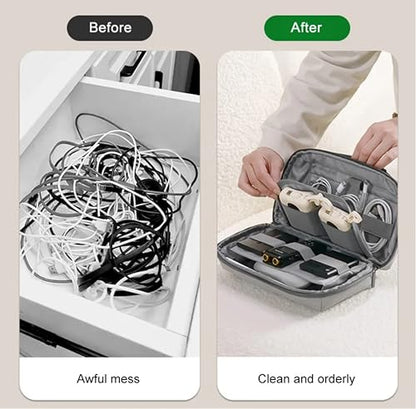 Electronics Travel Organizer Bag for Cables, Chargers & Accessories, Waterproof Tech Organizer Case, Portable Cable Storage Pouch for Travel, Gray
