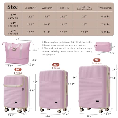 Merax Luggage Sets 5 Piece with Half-opening Hardside Suitcase Set - color: Light Pink, style: Luggage Set With Top Open 20