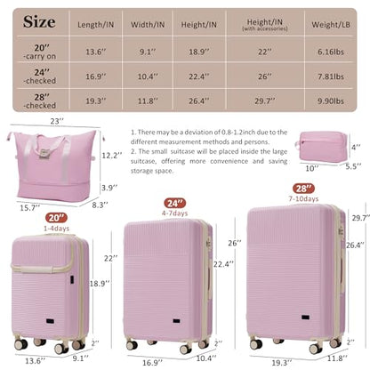 Merax Luggage Sets 5 Piece with Half-opening Hardside Suitcase Set - color: Light Pink, style: Luggage Set With Top Open 20