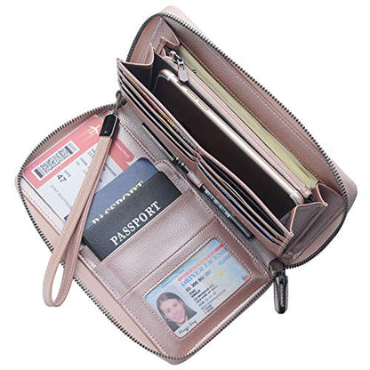 여행 문서 오거나이저 RFID 차단 가죽 다중 여권 지갑 가족 홀더 ID 손목 스트랩, 로즈 골드., RFID 지갑 - color: 로즈 골드.