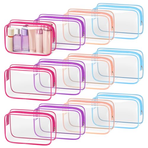TISRATOK 12 PCS Clear Makeup Bags with Zipper, TSA Approved Toiletry Pouch - color: Multicolor, size: medium