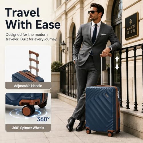 Rosamo 5-Piece Hard Shell Expandable Luggage Set, Airline Approved Carry-On - color: Dark Blue