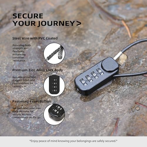 Small Combination Lock, Combo Cable Luggage Locks with Code, 4 Digit Padlock Combination, for Suitcase, Gym Locker, Backpack Zipper, Gun Case, Box, Outdoor Fence, Travel Safe Candados - color: Black+Red